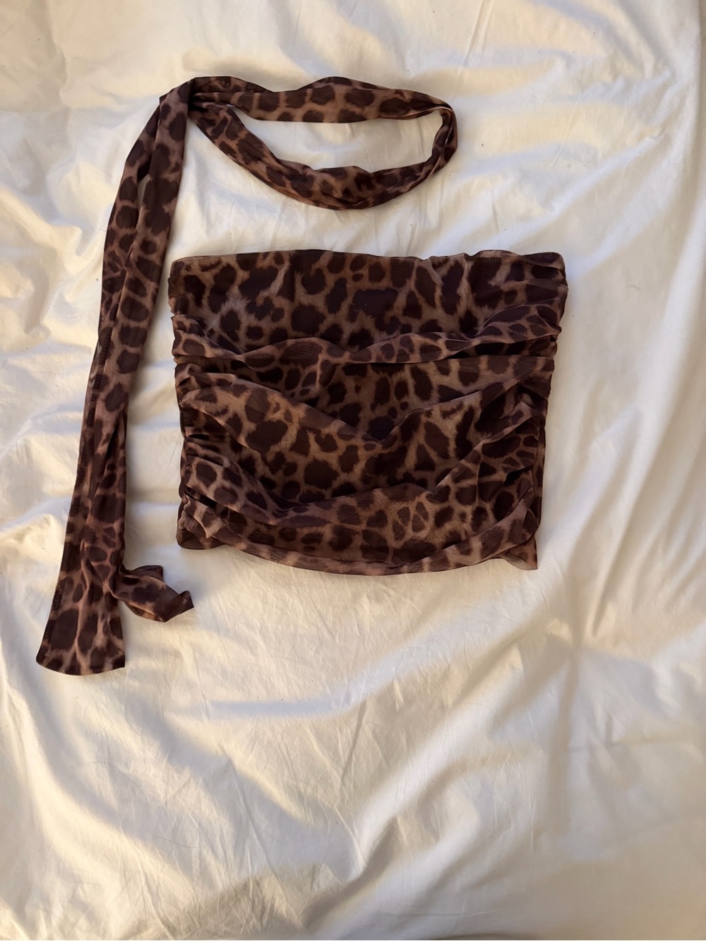 Leopard Print Strapless Tube Top with Neck Scarf